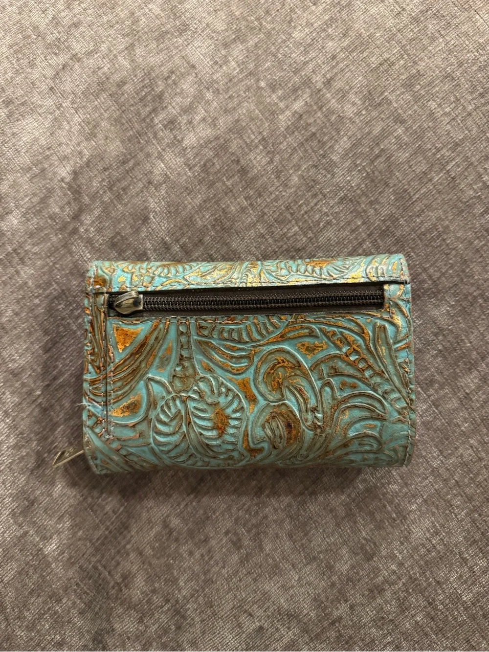 Patricia Nash Teal Embossed Leather Wallet with Brass Accent